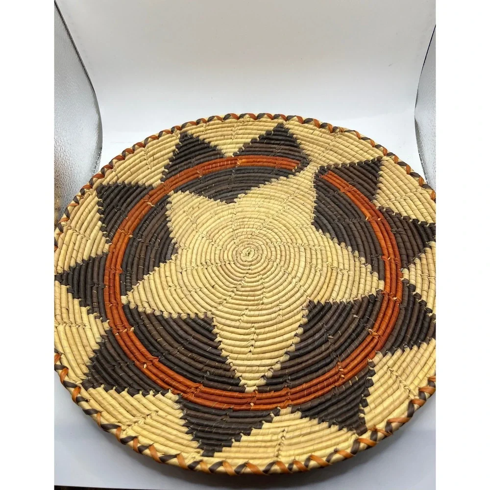 Handwoven Wicker Basket Plate Wall Decor Star Design Display‎ Boho Chic